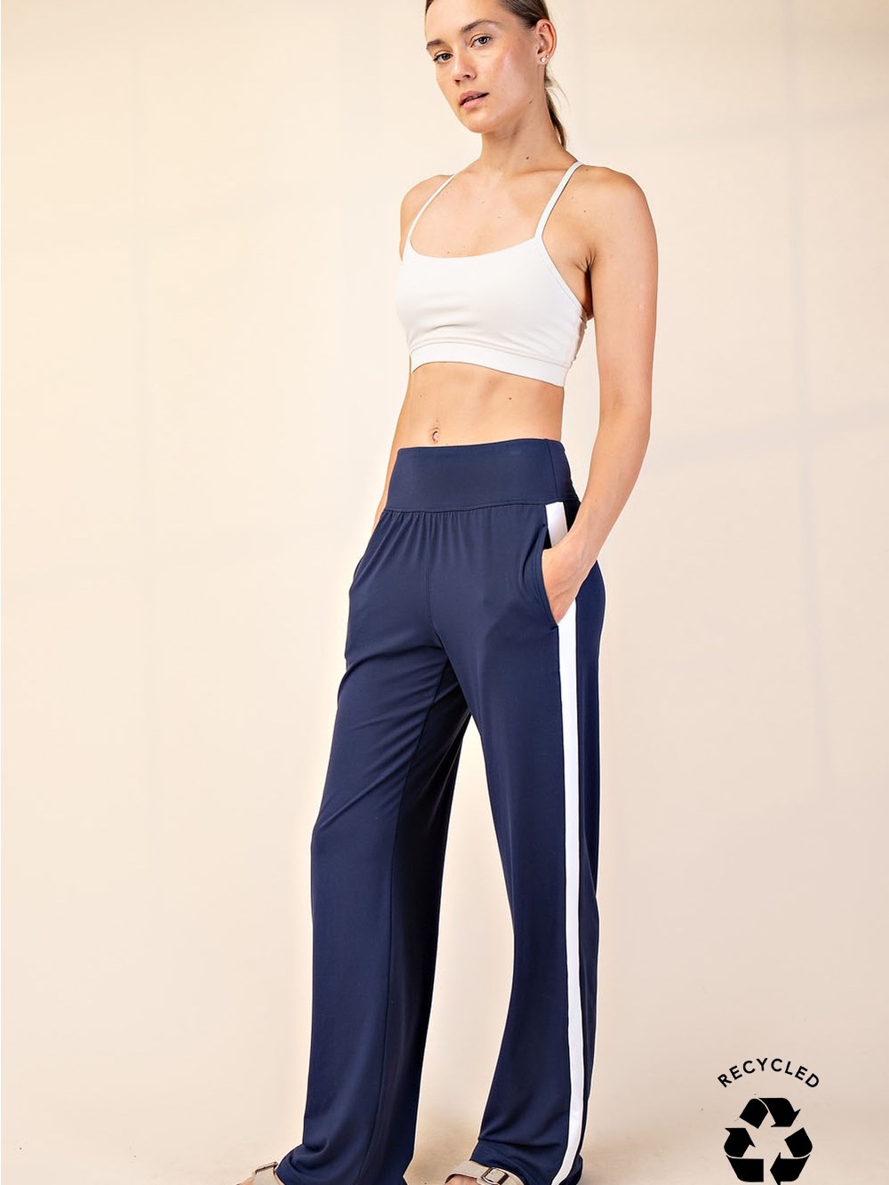 Rae Mode buttery soft Track Pants with Side Stripe - Navy